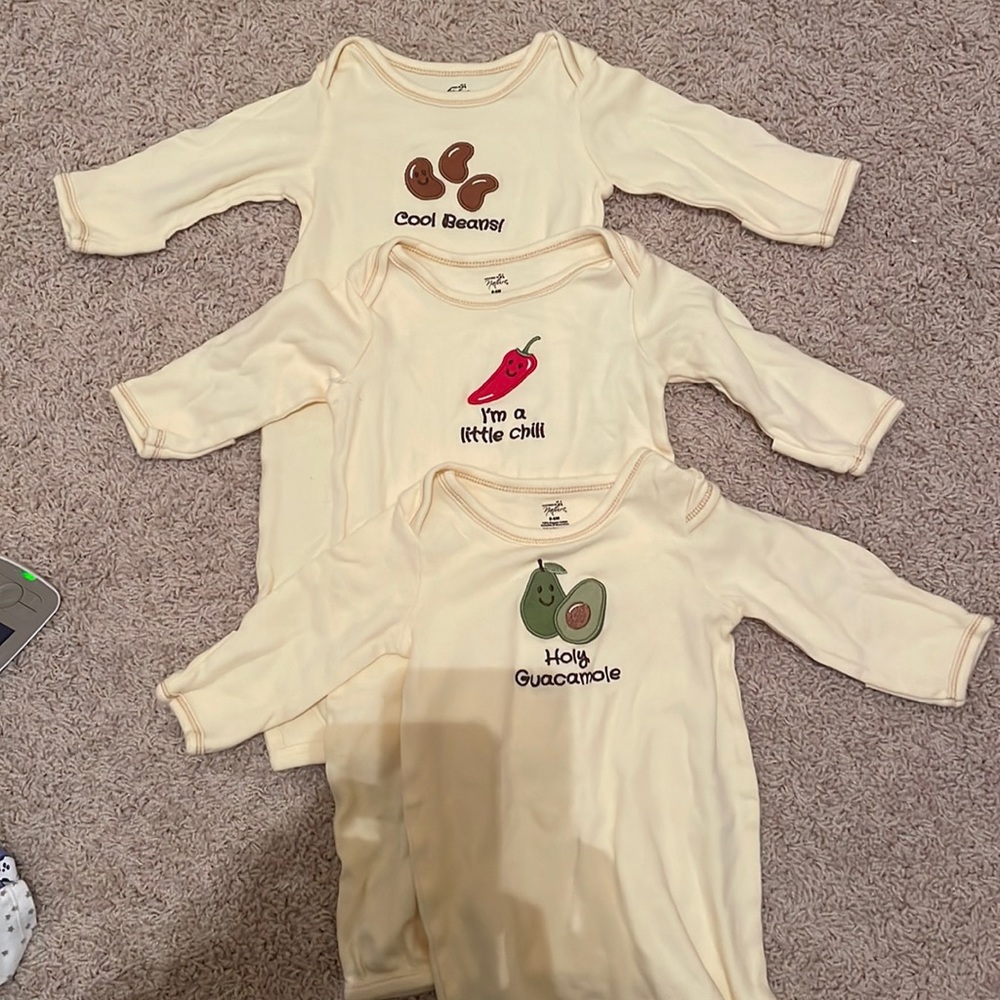 Set of 3 0-6 month yellow long sleeve sleep outfits!